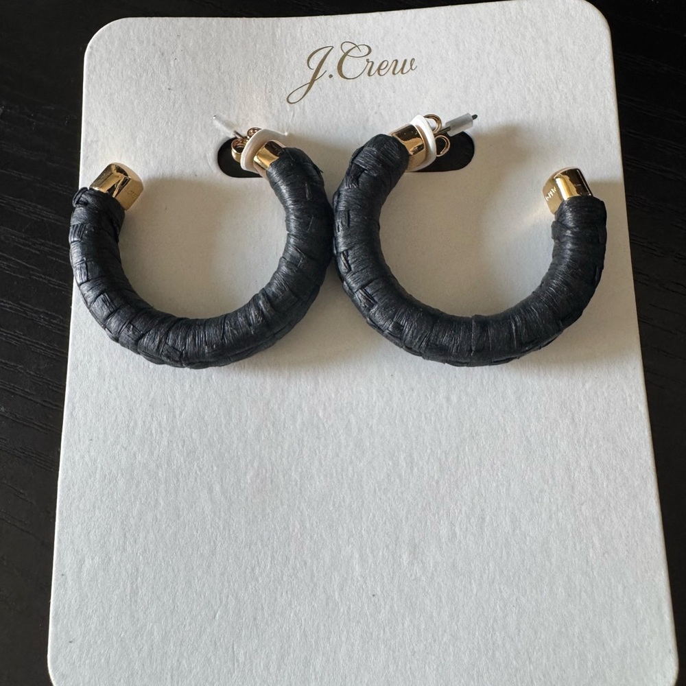 J. Crew Black and Gold Textured Hoop Earrings